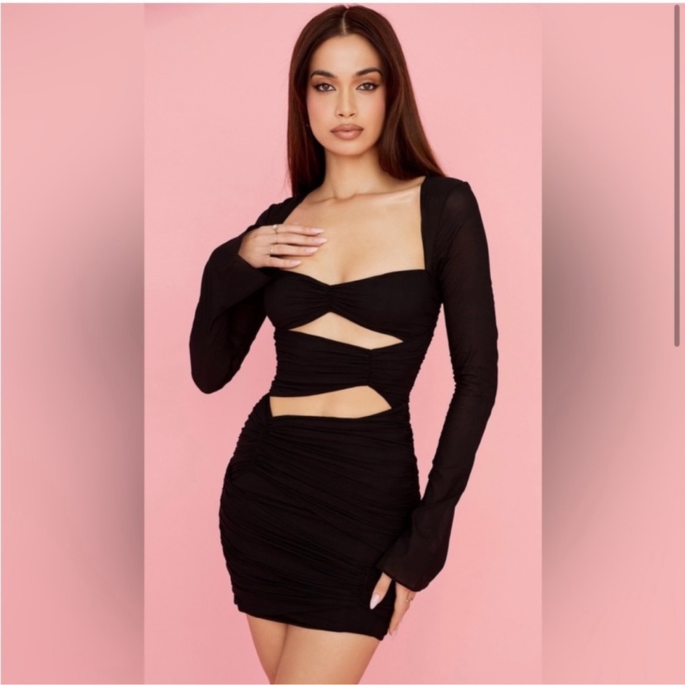 House of CB Black Cutout Long-Sleeve Mini Dress